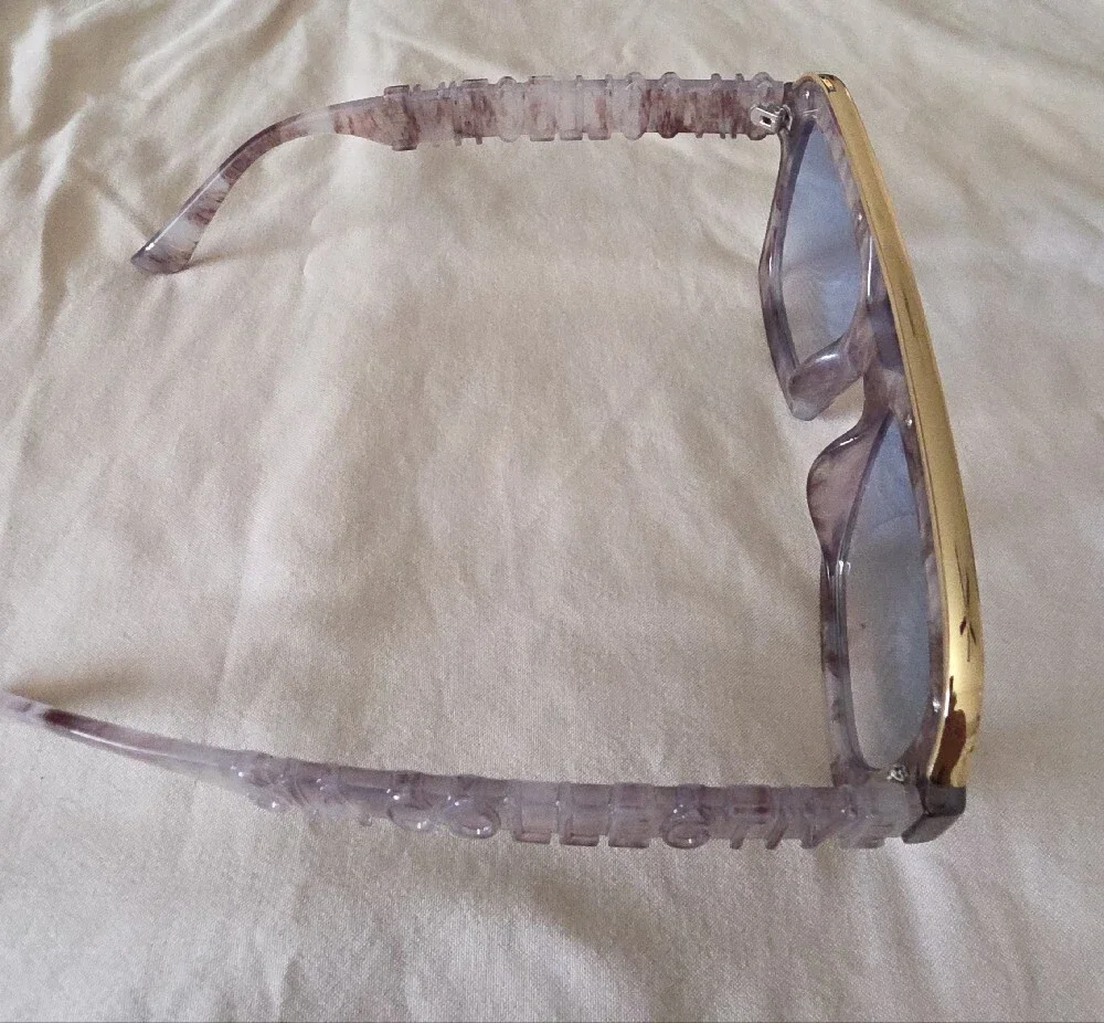 Women’s Marbled Lilac Square Sunglasses with Gold Brow Bar